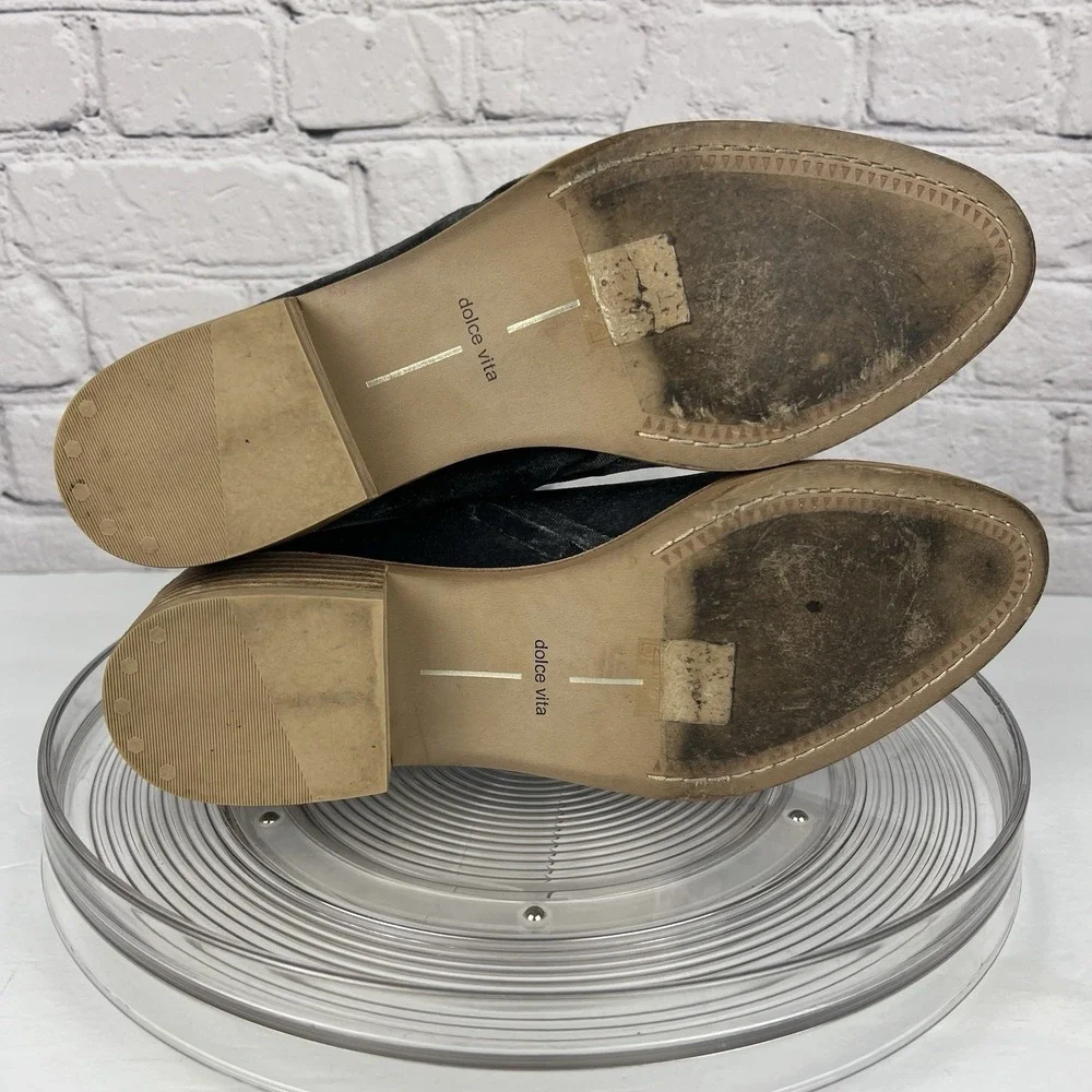 Dolce Vita Velveteen Ankle Booties Sz 8.5 Gray Almond Toe  Boho Block Heel Party
